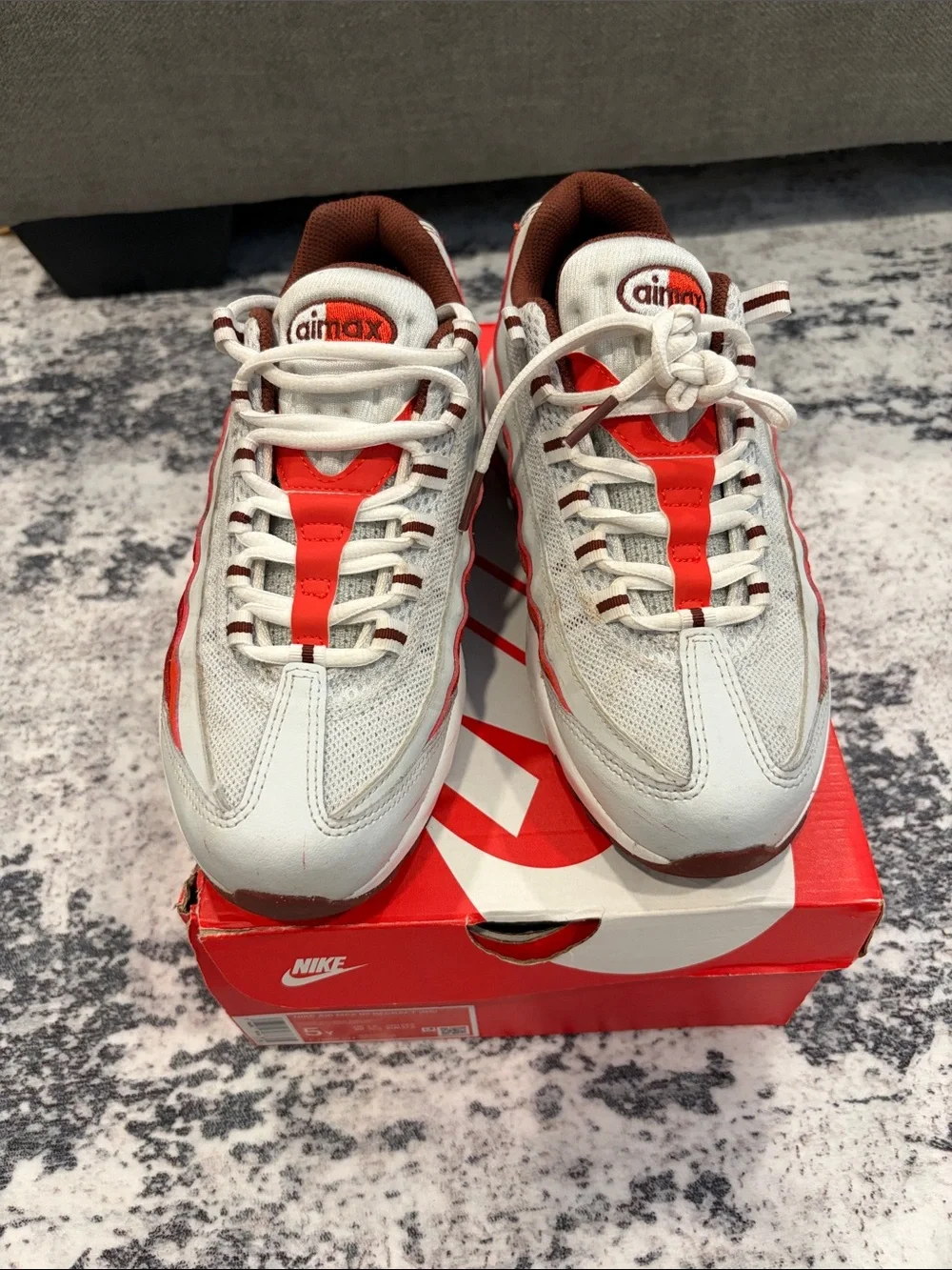 Nike White and Red Youth Air Max 95 Sneakers